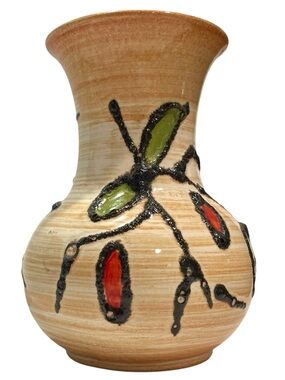 Vintage 1970s Bay Keramik West German "Fat Lava" Vase Textured Beige Glaze